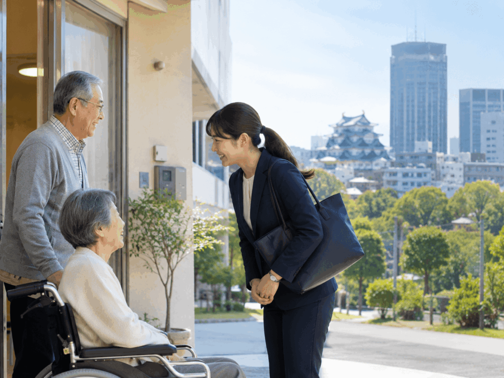 名古屋の介護施設を訪問する英会話講師のイメージ